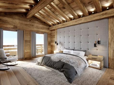 Chalet Bedroom, Chalet Interior Design, Mountain Home Exterior, Mountain Interiors, Modern Chalet, Luxury Chalet, Chalet Interior, Chalet Design, Mountain Cabins