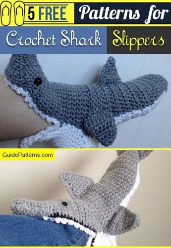 5 Free Patterns for Crochet Shark Slippers - Guide Patterns Crochet Shark Slippers, Crocheted Shark Pattern, Free Patterns For Crochet, Shark Crochet, Amigurumi Shark, Shark Socks, Crochet Shark, Patterns For Crochet, Shark Slippers