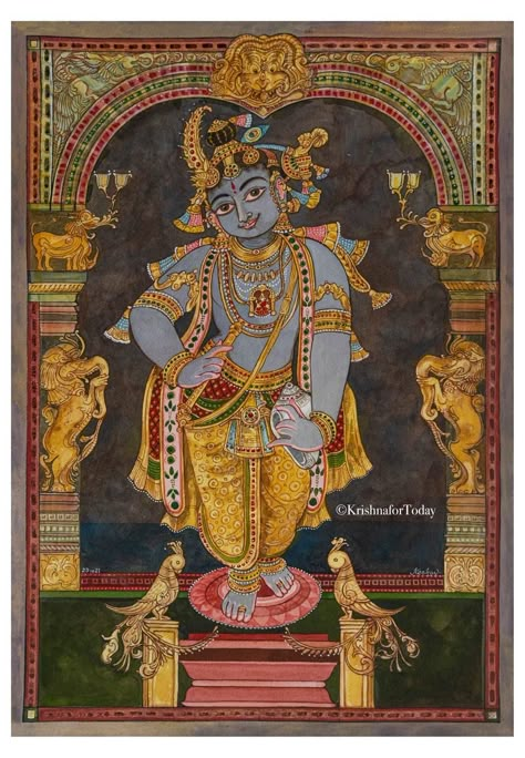 Krishna For Today, Tanjore Art, Mysore Painting, Indian Traditional Paintings, Buddhist Art Drawing, Rama Krishna, Krishna Radhe, Contemporary Folk Art, Tanjore Paintings