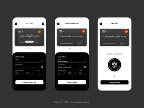 Daily UI :: 002 - Credit Card Checkout by Nurina Laraswati Ui Design Principles, Card Ui, Credit Card Design, Credit Card App, App Interface Design, Creative Web Design, Daily Ui, App Design Inspiration, App Interface