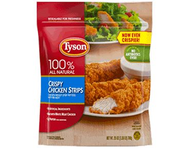 Change Meta Description To: Keep quick meals on hand with Tyson® crispy chicken strips – now even crispier! Made from chicken raised with no antibiotics and no preservatives. Crispy Chicken Strips, Breaded Chicken Strips, Crispy Chicken Salads, Crispy Chicken Breast, Tyson Chicken, Tyson Foods, Rib Meat, Pre Cooked Chicken, Frozen Snack