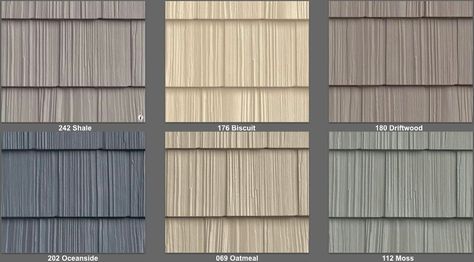 Vinyl siding that looks like wood shakes. Vinyl Shingle Siding, Cedar Vinyl Siding, Vinyl Cedar Shake Siding, Grey Vinyl Siding, Shaker Siding, Vinyl Shake Siding, Vinyl Siding Colors, Cedar Shake Siding, Siding Ideas