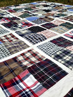 Old Shirt Quilt Ideas, Memory Quilt From Shirts, Quilts Made From Clothes, Memory Quilt Ideas Layout, Shirt Blanket Diy Memory Quilts, Dress Shirt Quilt Patterns, Quilts Using Plaid Fabric, Memory Quilt Patterns Free, Memory Blankets From Shirts