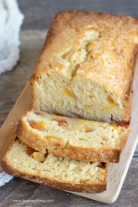 Gluten Free Peach Dessert, Gluten Free Peach Recipes, Dairy Free Dessert Recipes Easy, Peach Cake Recipe, Gluten Free Peach Cobbler, Peach Cake Recipes, Peach Bread, Recipe Bread, Gluten Free Cake Recipe