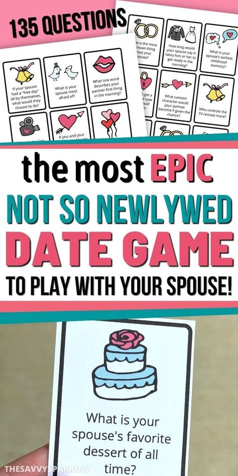 Looking for fun date night games for couples to play at home? Use this printable Not So Newlywed Game for your next at home date night! Learn how to play the game as a couple or with other married couples! Print out the 135 Not So Newlywed Game questions now to play this fun date game! Couple Games For Valentine's Party, Valentine Couple Games Fun, At Home Game Night For Couples, Diy Date Night Games, Diy Newlywed Game, Couple Night Games, Fun Anniversary Games, Dating Games For Couples, Fun Questions For Couples Games