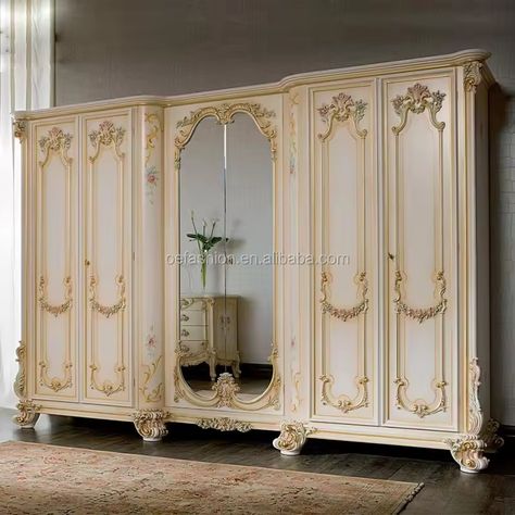 French Wardrobe Furniture, White And Golden Wardrobe Design, French Style Wardrobe Furniture, White Vintage Wardrobe Closet, Ornate Wardrobe, Classic Bedroom Decor, Wall Wardrobe Design, Solid Wood Wardrobes, Bedroom Wardrobe Design