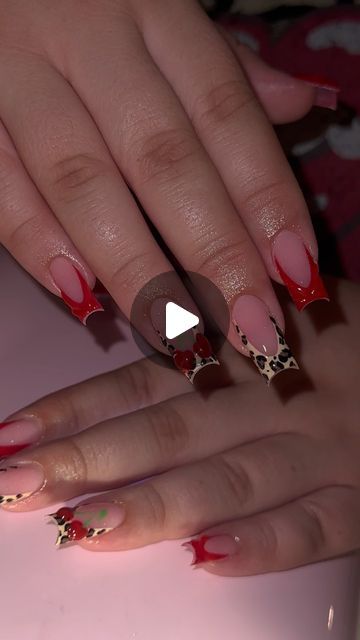 𝐊𝐚𝐲𝐥𝐚 🫶🏻 on Instagram: "These Were SOO Much Fun To Create 🍒🍒  #nailsofinstagram #explorepage #nailsnailsnails #cheetahnails #cherry" Leopard And Cherry Nails, Cheetah Red Nails, Red Cheetah Print Nails, Red And Cheetah Nails, Red Cheetah Nails, Cheetah Nail Art, Cheetah Print Nails, Cheetah Nails, Cherry Nails