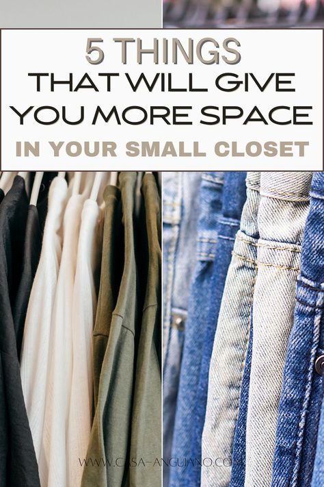 Need more space in your closet? These 5 things will keep your closet organized and give you more space! Closet Organization For Hanging Clothes, Organizing Hats In Closet, How To Hang Pants In Closet Small Spaces, Storing Jeans In Closet, Pants Hanging Closet Ideas, Best Way To Hang Pants In Closet, Pant Organization Closet, Pant Storage In Closet, How To Organize Pants In Closet