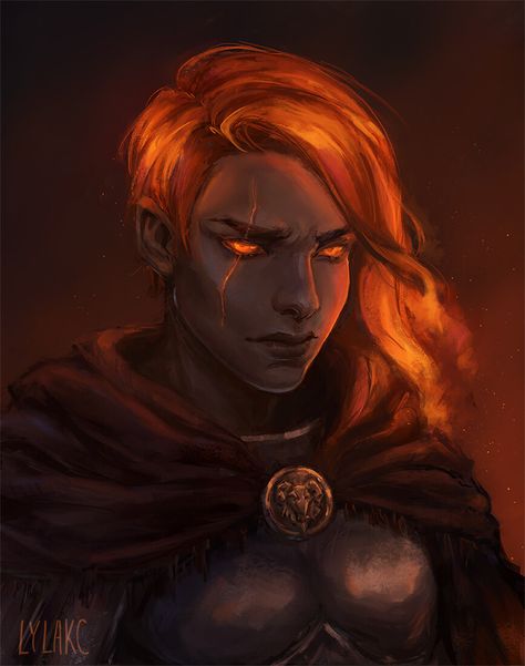 Fire Genasi Female, Genasi Female, Dnd Genasi, Pathfinder Races, Fire Genasi, City Of Brass, Fire Theme, Npc Art, Dnd Character Art