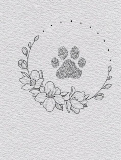 Paw Print Tattoo Dog Minimalist, Dog Paw Print Butterfly Tattoo, Dog Print Flower Tattoo, Dog Nose Print Tattoo With Flowers, Dog Mum Tattoo, Dog Paw Print With Flowers Tattoo, Cat Print Tattoo Ideas, Cat Paw Print Tattoo With Flowers, Dog Print Tattoo Memorial