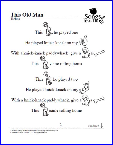 11 Rebus Songs: Free Printable Download From Songs for Teaching® Nursery Rhyme Crafts, Nursery Rhymes Activities, Rhyming Books, Beginning Of Year, Preschool Music, 2nd Grade Worksheets, Music Page, English Lessons For Kids, Best Apps