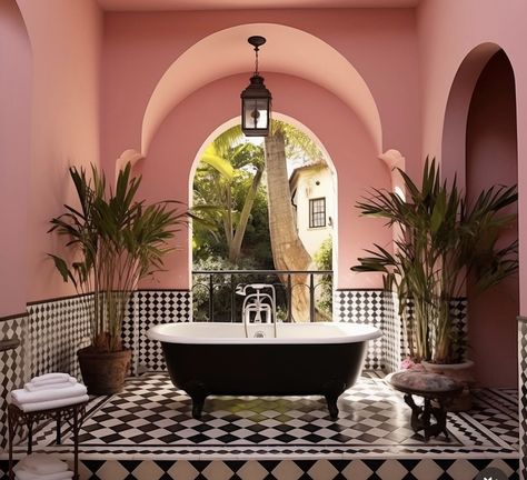 Mexican House Aesthetic, Spanish Revival Bathroom, Airbnb Aesthetic, Spanish Revival Interior, Spanish Interior Design, Colonial Interior Design, Moroccan Riad, Spanish Interior, Riad Marrakech