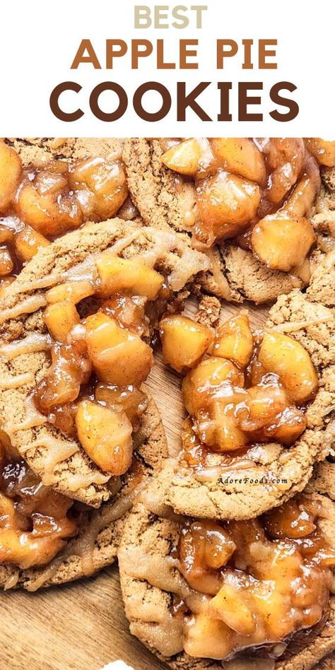 Best Apple Pie Cookies! Imagine biting into a soft, cinnamon-spiced cookie that’s packed with warm, gooey apple pie filling. Yup, it’s as good as it sounds! And to top it all off, we’re drizzling it with decadent caramel sauce.   These little cuties are the ultimate sweet treat for those cozy fall baking days. Who needs a slice of pie when you can have a cookie that’s basically a mini pie in disguise? Apple Pie Cookies Easy, Apple Pie Cookies Recipe, Caramel Apple Pie Cookies Recipes, Salted Caramel Apple Pie Cookies, Apple Carmel Cookie, Caramel Apple Pie Cookies, Apple Pie Cookie Recipe, Fall Cookie Recipes, Apple Pie Cookies