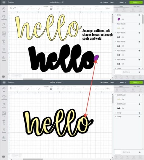 Adding a thick outline to Cursive fonts in Cricut Design Space. How Do I Make An Outline Of My Letters For Cricut, Cricut Lettering Tutorials, How To Make Outlined Letters On Cricut, Cricut Cut Out Letters, Cricut Outline Letters, How To Layer Letters With Cricut, How To Outline Letters On Cricut, How To Outline Letters, How To Shadow Letters