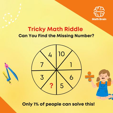 Tricky Math Riddle 😵😵 Can You Find the Missing Number? ❓❓ Only 1% of people can solve this! 🤔 #mathriddles #riddles #math #mathematics #brainteaser #riddlesdaily #riddlesdailyyy #mathriddle #riddlesforkids #mathgamesmathbrain Number Riddles, Math Riddles With Answers, Find The Missing Number, Math Riddles, Missing Numbers, Maths Puzzles, Number 10, Brain Teasers, The Missing