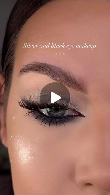 ♥ AMY JOHNSTON | MAKEUP ♥ on Instagram: "Silver and black eye makeup >>>   How to do a black Smokey wing with silver glitter eye makeup 🫶🏼   EYES  @toofacedlovestheuk eyeshadow palette  @maybelline gel pot eyeliner  @esteelauderuk mascara   #makeupandbeauty #makeupartist #makeuplover #makeuptutorial #uk" Black Smokey Wing, Black Silver Eye Makeup, Silver And Black Eyeshadow, Amy Johnston, Smokey Wing, Pot Eyeliner, Silver Glitter Eye Makeup, Silver Smokey Eye, Black Eye Makeup