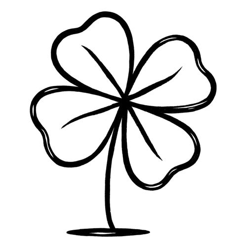 Four Leaf Clover Drawing Simple, How To Draw A 4 Leaf Clover, 4 Leaf Clover Painting, Four Leaf Clover Outline, Clover Drawing Simple, Clovers Drawing, 4 Leaf Clover Drawing, Clover Doodle, Four Leaf Clover Drawing