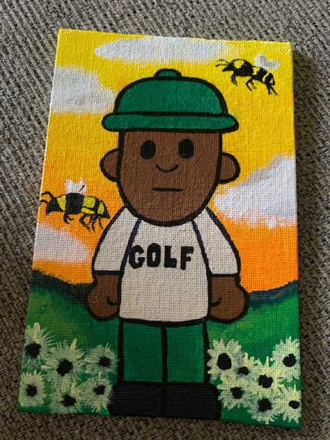 Painting Ideas On Canvas Artist, Painting Ideas Tyler The Creator, Painting Ideas On Canvas Tyler The Creator, Easy Painting Ideas On Canvas For Men, Simple Paintings Cartoon, Cartoon Style Painting, Tyler The Creator Canvas Painting, Hype Beast Painting Ideas, Painting Ideas On Canvas Album Covers