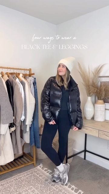 Annie Paventy | Style Guides on Instagram: "Four ways to wear leggings and a black tee which is easily my most-worn outfit all winter! There are so many ways to wear this! Linked everything on my LTK! 🖤" Annie Paventy, Ways To Wear Leggings, Black Tee, A Black, Style Guides, Leggings, How To Wear, Closet, On Instagram