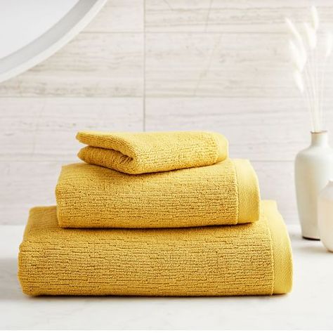 Towel Weaving, Yellow Bedding, Large Baths, Organic Cotton Yarn, Room Planning, Cotton Bath Towels, Bath Towel Sets, Key Details, Bathroom Towels