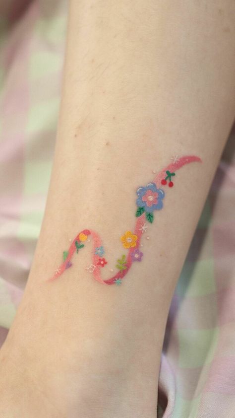 Beautiful-Color-Tattoos-Saegeem Small Colorful Tattoos, Free Tattoo Designs, Elements Tattoo, Ribbon Tattoos, Best Tattoo Ideas, Small Pretty Tattoos, Tatuaje A Color, Cool Small Tattoos, Best Tattoo