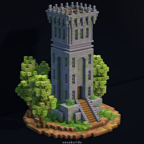 Minecraft Medieval Tower Ideas, Minecraft Castle Roof Ideas, Minecraft Tuff Build, Minecraft Deep Slate Build Ideas, Minecraft Medieval Watchtower, Castle In Minecraft Ideas, Minecraft Medieval Town Center, Minecraft Medieval Castle Walls, Blackstone Tower Minecraft