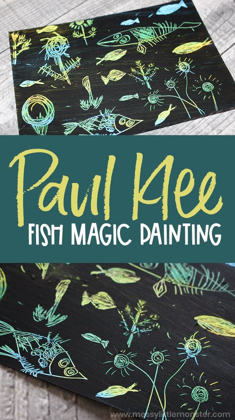 Art Activities Inspired By Artists, Paul Klee Fish, Paul Klee Art Lesson, Art Class Project Ideas, Famous Artist Art Projects For Kids, Japanese Art For Kids, Kinder Art Lessons, Art Class Projects Elementary, Grade 2 Art Projects