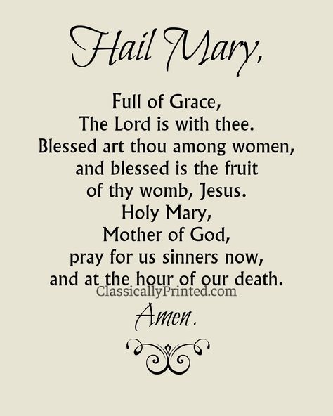 This is a digital print of the Hail Mary prayer on a light tan, beige background.  What a great way to highlight your Catholic faith in your home or office, as well as a visual reminder to pray the rosary.   No physical product will be sent to you. File download only.   You will receive two high quality digital files immediately upon purchase, suitable for printing as an 8x10, 5x7, and possibly other sizes.  My watermark will not be on your files. Print at home, or have it professionally printed.  Frame and use as a wall print, or any other use you can imagine. If you would like to purchase a physical print of this prayer  you may do so here:  https://www.etsy.com/listing/452634748/hail-mary-prayer-print-catholic-print?ref=shop_home_active_1 See the coordinating Our Father Print Instant Do The Rosary Prayer How To Pray, How To Pray The Rosary Catholic, Hail Mary Prayer Catholic, Praying The Rosary Catholic, Catholic Saints Prayers, Rosary Prayers Catholic, Fatima Prayer, Hail Mary Prayer, Our Father Prayer