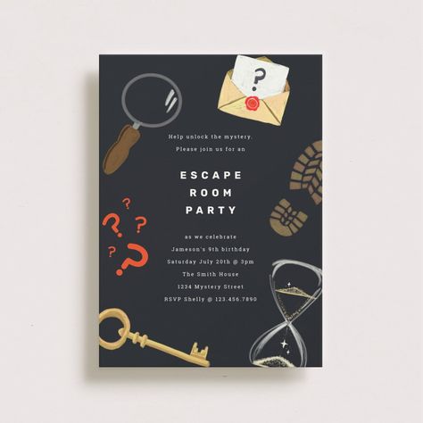 Solve the Mystery Escape Room Party Invitation Mystery Party Decorations, Escape Room Invitation, Escape Room Birthday Party, Mystery Escape Room, Detective Party, Escape Room Party, Spy Party, Box Invitations, Milestone Birthday Party