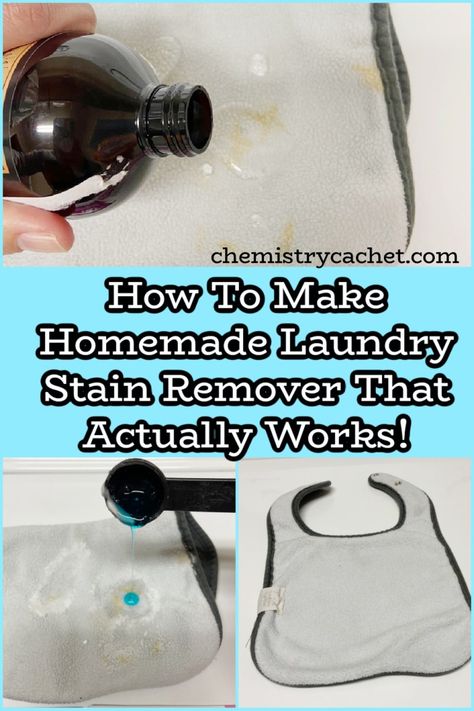 Do you wan to remove set in or old stains from clothes? Check out our fantastic homemade laundry stain remover. This DIY cleaning product will take any stain out of your clothes, baby clothes, towels, sheets, or even table clothes. The scientific secret is in the application process. Learn more on Chemistry Cachet Set In Stain Remover Clothes, Fabric Softener Stains, Stain Remover For Clothes, Homemade Stain Removers, Natural Stain Remover, Baby Stains, Stain Remover Clothes, Diy Stain Remover, Fabric Stain Remover