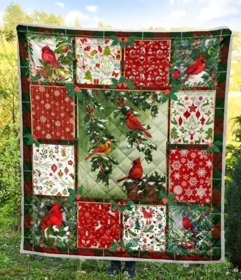 Cardinal Bird Christmas Theme Quilt Blanket-Gear Wanta Easy Christmas Quilt Patterns Free, Free Quilt Patterns Using Panels, Christmas Quilts Easy, Christmas Panel Quilts Ideas Layout, Christmas Panel Quilts, Quilts Made With Panels, Christmas Quilts Ideas Free Pattern, Christmas Quilts Ideas, Nativity Quilt