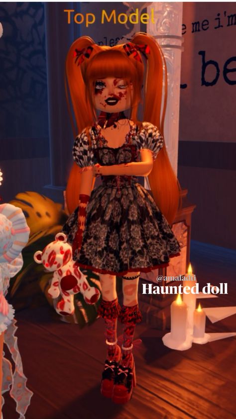 @amaladti on tiktok #horror #haunteddoll #dresstoimpress #dti #inspo Horror Dress, Doll Horror, Haunted Doll, Haunted Dolls, Doll Dress, Dress To Impress, Dolls