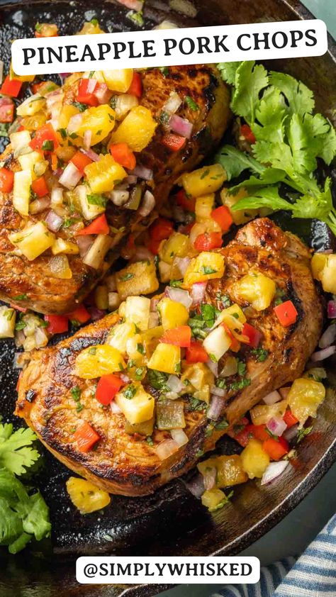 Pineapple Glazed Pork Chops, Pork Chop Recipes Pinapple, Pork Summer Recipes, Salsa For Pork Chops, Grilled Hawaiian Pork Chops, Pork Chop Summer Recipes, Pineapple Sauce For Pork, Pork Chop And Pineapple Recipes, Jamaican Pork Chops