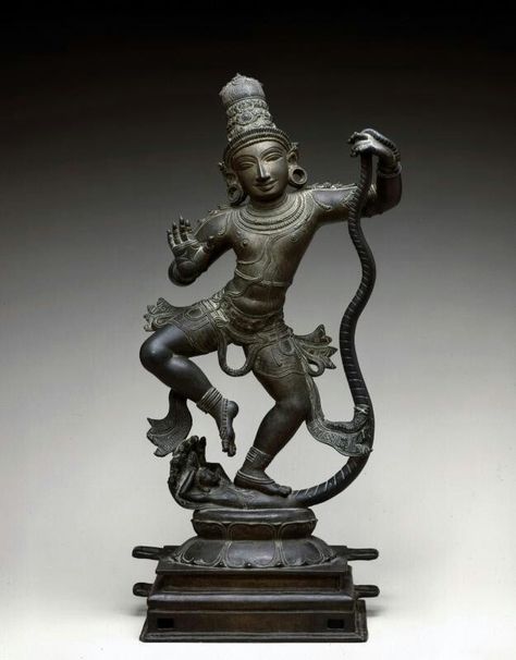 Krishna overcoming the serpent Kaliya  Place of Origin: India, Sundaraperumalkoil, Tamil Nadu state, former kingdom of Vijayanagara  Date: approx. 1400-1500  Materials: Bronze Historical Sculptures, Brass Idols, Lord Venkateswara, Goddess Sculpture, Asian Art Museum, Hindu Statues, Ancient Statues, Krishna Statue, Indian Sculpture