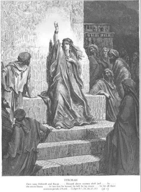 Gustave Doré (1832 – 1883)  The Prophetess Deborah — engraving — 1865 Deborah In The Bible, Paul Gustave Doré, Gustavo Dore, Biblical Artwork, Gustave Dore, Bible Characters, Religious Painting, Comics Artist, Biblical Art