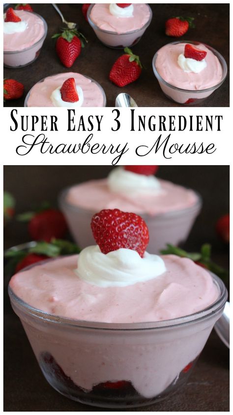 Rasberry Mouse Easy, Recipe Diary, Strawberry Mousse Recipe, Breakfast Parfaits, Semifreddo Recipe, Easy Chocolate Mousse, Cut Recipe, Jello Desserts, Strawberry Mousse