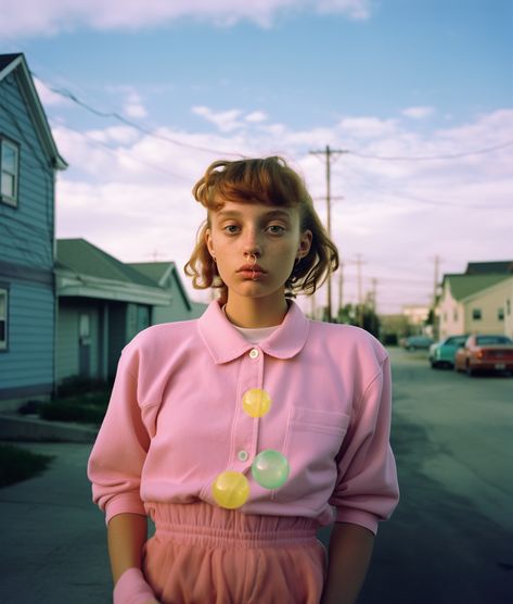 Street portrait - Prompt in caption: a girl eating a bubble gum, environmental portraits, Alec soth style, Kodak, medium format, aperture 1.8, portra 400 --ar 6:7 #AIArt #midjourney #PromptPal #aiartcommunity #promptart #sharethisprompt #digitalart #aiphotography #midjourneyartwork #midjourneygallery #midjourneyart #midjourneypeople #midjourneyartwork #midjourneygallery #aiartcommunity #aifashion #generativeart #generativearts #aiart #midjourneyportrait Middle School Portraits, Medium Format Film Photography, Medium Format Portrait, Midjourneyart Prompt, Environmental Portrait Photography, Oneiric Diary, Pink In Concert, Alec Soth, Environmental Portrait