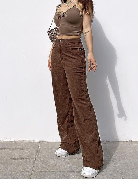 straight wide leg, long legged, baggy look, women straight leg corduroy stem-pipe streetwear, Y2K hipster pants trousers #trending #trendingfashion #fallfashion #fall Corduroy Baggy Pants, Women 90s, Junior Pants, Casual Bottoms, Straight Trousers, Baggy Pants, Baggy Pant, Vintage Pants, Pantalon Large