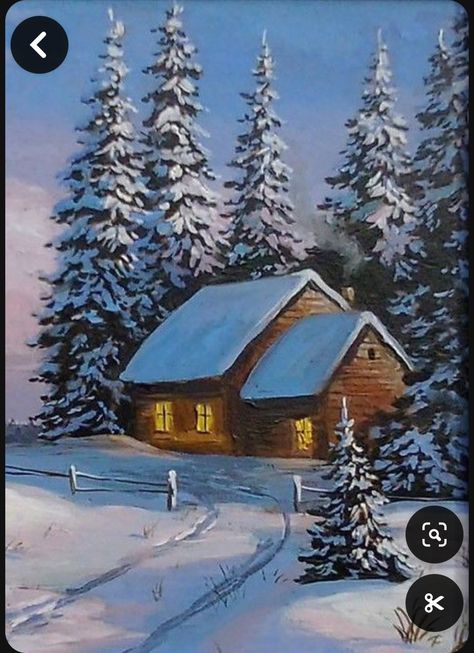 Winter Cabin Painting, Winter Scene Paintings, Arte Aesthetic, Colour Drawing, Winter Landscape Painting, Christmas Landscape, Barn Painting, Painting Snow, Landscape Paintings Acrylic