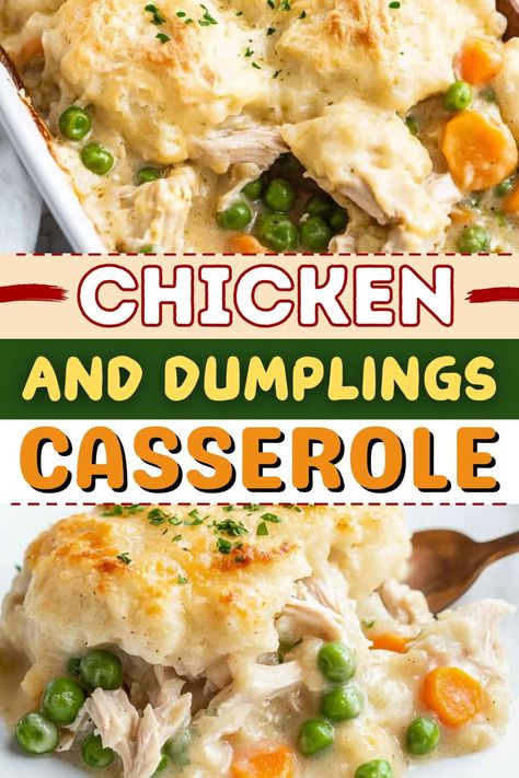 This chicken and dumplings casserole is the perfect comfort food for busy nights. The creamy, savory sauce blends seamlessly with tender chicken, veggies, and fluffy dumplings. Freezer Chicken And Dumplings, Chicken And Dumplings Casserole Recipes, Chicken And Dumpling Casserole Recipes, Chicken And Dumplings Bake, Comfort Food Chicken Recipes, Chicken And Dumplings Biscuits, Recipes With Dumplings, Chicken Breast Recipes Casserole, Creamy Chicken Casserole Recipes