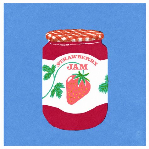 Mid Century Packaging Design, Jam Illustration Jar, Jam Jar Illustration, Jars Illustration, Lucia Calfapietra, Retro Icons, Label Illustration, Strawberry Art, Children Books