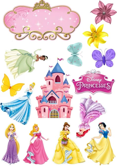 Princess Birthday Party Decorations Diy, Rapunzel Birthday Cake, Princess Theme Cake, Disney Princess Cake Topper, Disney Princess Birthday Cakes, Disney Princess Cupcakes, Disney Cake Toppers, Photo Cake Topper, Princess Printables