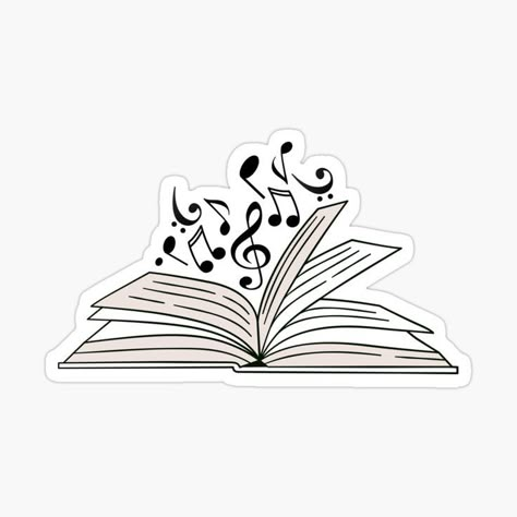 Book With Music Notes Tattoo, Books And Music Tattoo, Piano Stickers Printable, Aesthetic Music Stickers, Book Music Aesthetic, Music Aesthetic Stickers, Musical Notes Aesthetic, Music Stickers Printable, Music Stickers Aesthetic