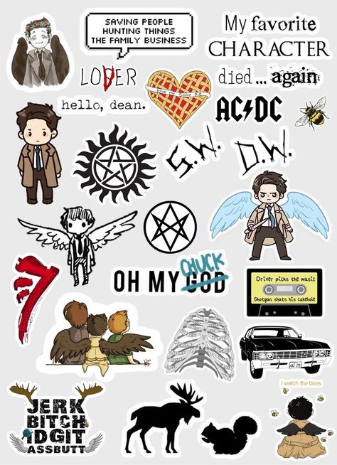 Supernatural Doodles, Castiel Tattoo, Castiel Drawing, Supernatural Stickers, Supernatural Symbols, Supernatural Poster, Supernatural Cartoon, Camera Tattoos, Sublimation Wraps