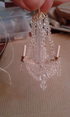 Make A Chandelier, Chandelier Diy Crystal, Dollhouse Chandelier, Three Arm Chandelier, How To Make A Chandelier, Scottish House, Room Box Miniatures, Diy Barbie House, Dolls House Shop