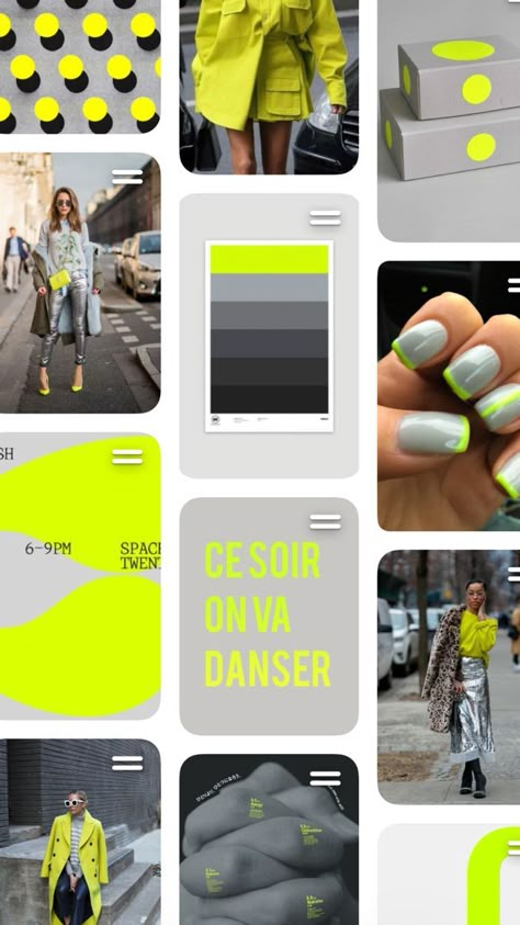 🎨  #freedesign Tomboy Color Palette, Neon Brand Identity, Neon Yellow Branding, Neon Yellow Color Palette, Neon Green Branding, Neon Green Color Palette, Gray Moodboard, Color Palette Neon, Neon Moodboard