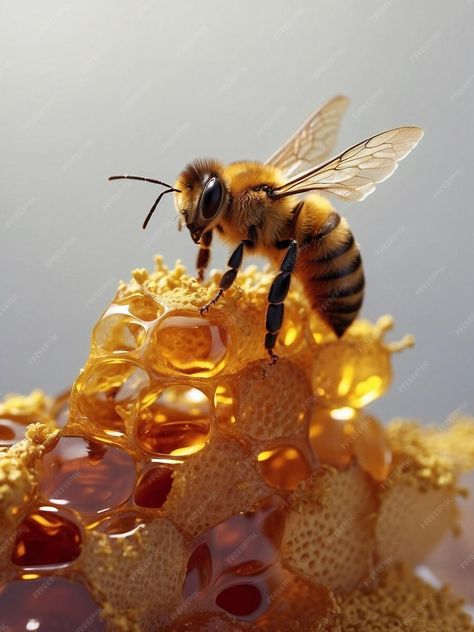 Premium AI Image | Bee and melting honey flower Honey Bee Aesthetic, Bee Pics, Honeybee Photography, Bees Aesthetic, Honey Bee Images, Honey Bee Pictures, Bee Magic, Bee On Honeycomb, Bee Symbol