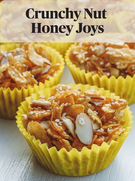 Picture of crunchy nut honey joys on a white background Cornflakes Recipes, Honey Joys Recipe, Honey Cornflakes, Honey Joys, Healthy Sweet Snacks, Cookie Time, Easy Snack Recipes, Sweet Snacks Recipes, Healthy Sweets Recipes