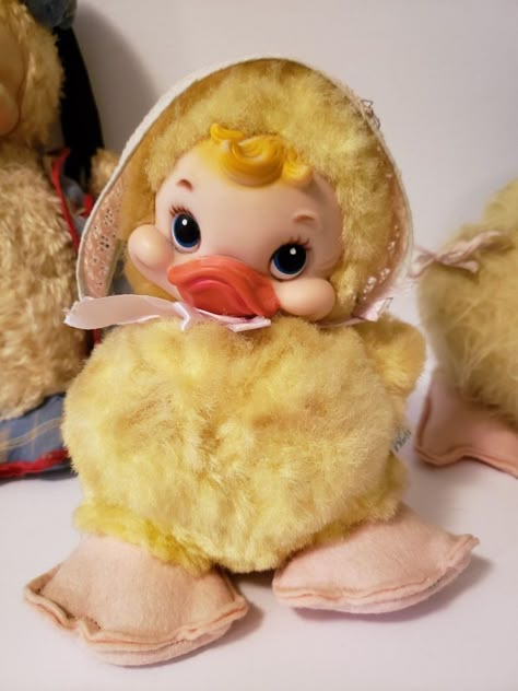 Rubber Face Doll, Rushton Dolls, Rushton Toys, Duck Yellow, Vintage Stuffed Animals, Dream Things, Animals For Sale, Baby Duck, Rubber Face