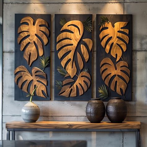 Wooden Wall Decor Ideas, Tropical Murals, Basement Lounge, Textile Designing, Wood Art Design, Laser Cut Wood Crafts, Decorating Ideas For The Home, Summer Decorating Ideas, Wall Decor Design